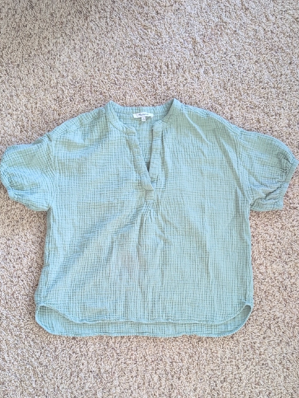 Madewell Light Green Cotton Gauze Split-Neck Top Sz M